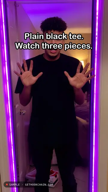 Plain black tee, three pieces, done